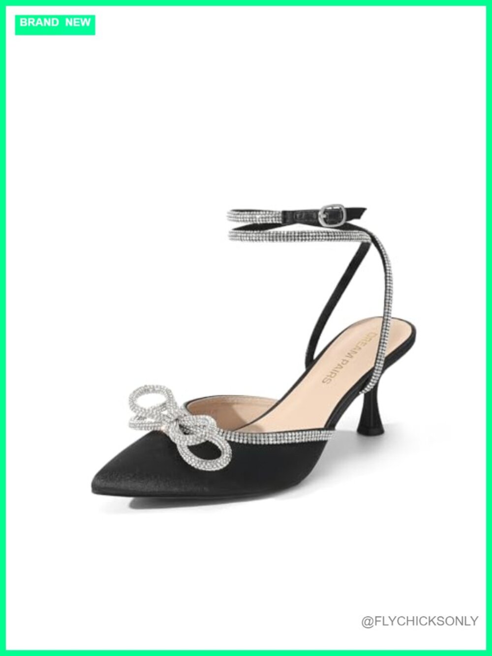 Kitten Heel Rhinestone Satin Bow Ankle Strap Closed Toe Pump